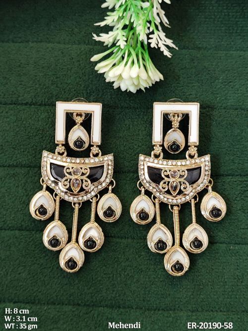 Antique Mehendi Polish Full Stone Fancy Earrings