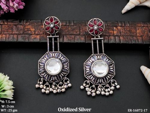 Stone-Studded Earrings in Oxidised Finish in Ruby, photo 3 of 7