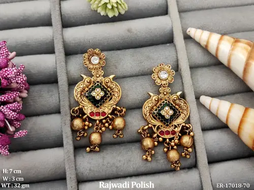 Earrings with Stone Work in Rajwadi Finish