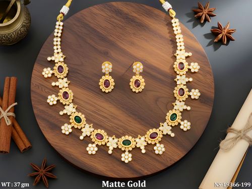 Traditional Stone-Studded Necklace Set in Matte Finish