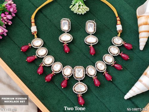 Stone-Studded Necklace Set in Two-Tone Finish in Ruby, photo 3 of 4