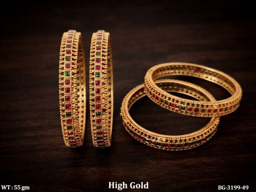 Antique High Gold Emerald Stone Bangle Set for Women