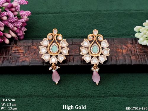 Classic Party Wear Floral Drop Earrings for Women in Mint Green Pink, photo 10 of 11