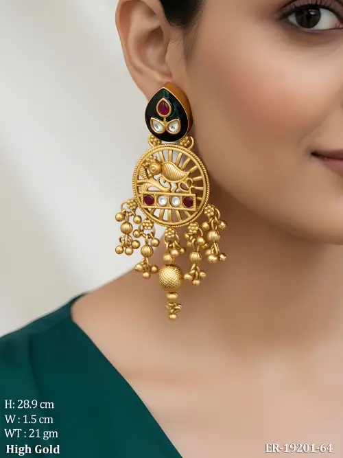 Green Antique Drop Earrings with Pearls