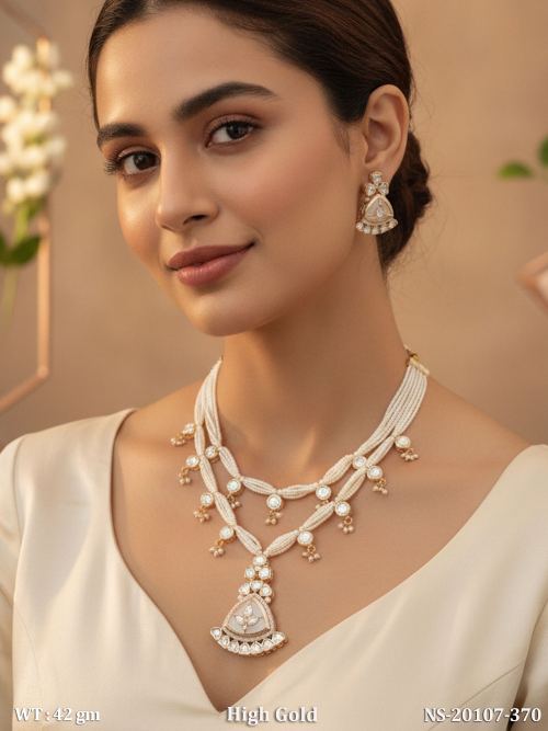 White Kundan Necklace Set with Pearls