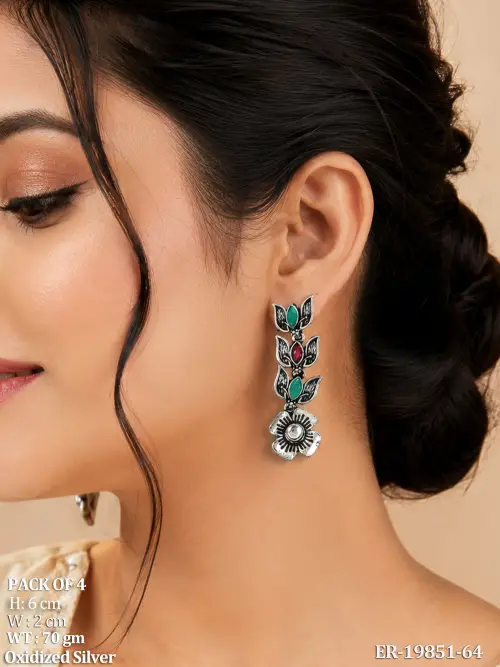 Floral Stone-Studded Earrings for Women Set of 4
