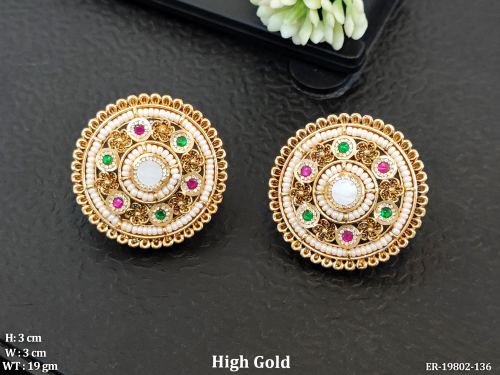 Antique Stone-Studded Stud Earrings for Women in Ruby Green, photo 4 of 7