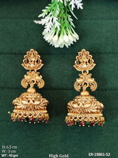 Temple Jhumka Earrings with Stone Work, photo 2 of 2