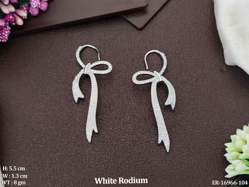 White Finish AD Bow Earrings