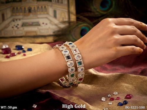Luxury High Gold CZ Stone Party Wear Bangles