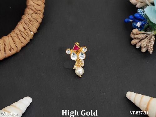 Pretty Design High Gold Polish Jewellery Kundan Nath 
