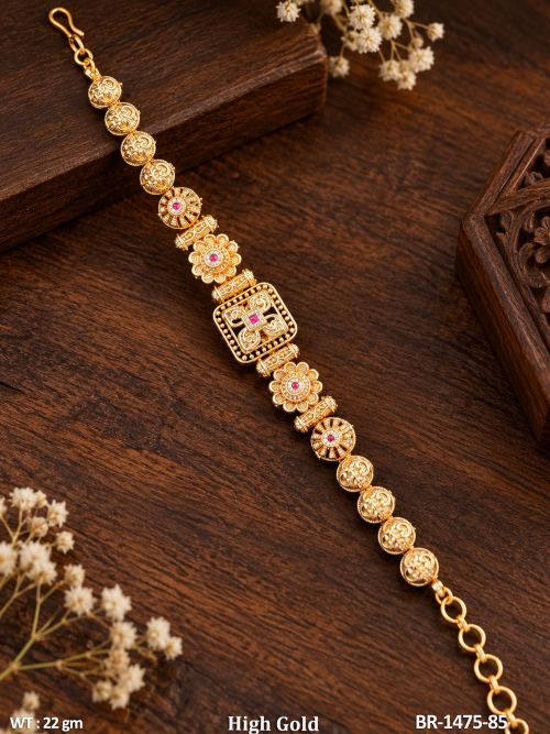 Traditional Floral Bracelet with Stone Work in Ruby, photo 2 of 4