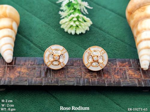 Stone-Studded Stud Earrings in Rose Finish