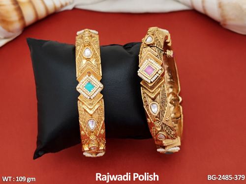 Feroza Pink Antique Bangles with Stone Work Set of 2