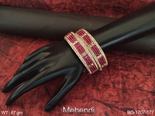 Party Wear Antique Bangles in Mehendi Finish for Women Set of 2, photo 5 of 6