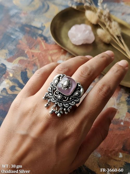 Oxidised Finish Stone-Studded Ring, photo 2 of 3