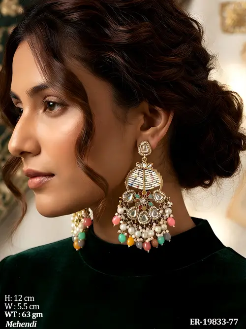 Beaded Earrings in Mehendi Finish for Women