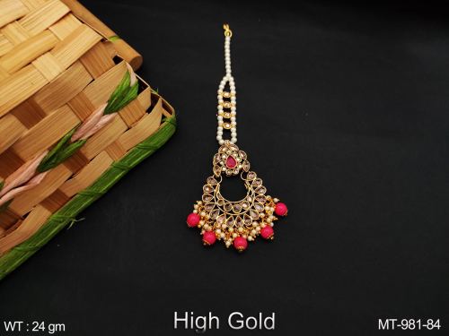 Pearl Maang Tikka with Bead Fringe in Pink, photo 2 of 2