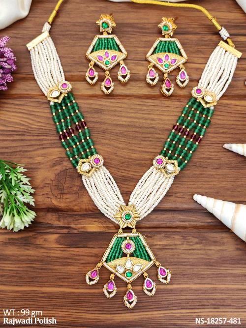 Long Necklace Set with Pendant in Rajwadi Finish