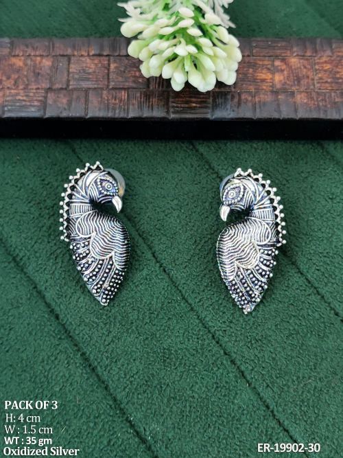 Peacock Stud Earrings with Stone Work in Oxidised Finish, photo 2 of 2