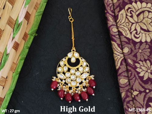 Classic Pearl Maang Tikka in Ruby, photo 5 of 8