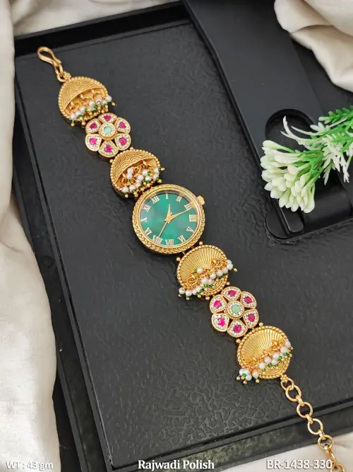 Traditional Antique Floral Stone Watch Bracelet