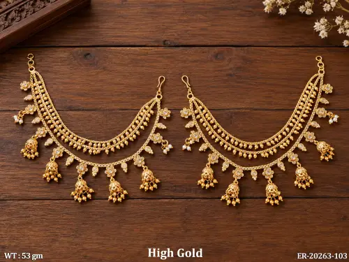 Royal Stone-Studded Earrings in Golden, photo 2 of 2
