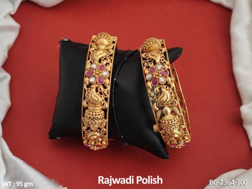 Antique Floral Bangles with Stone Work Set of 2