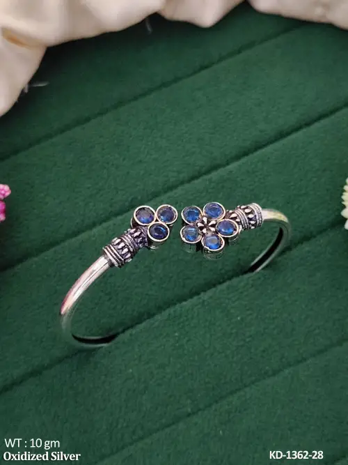 Designer Oxidized Silver Full Stone Fancy Style Kada  