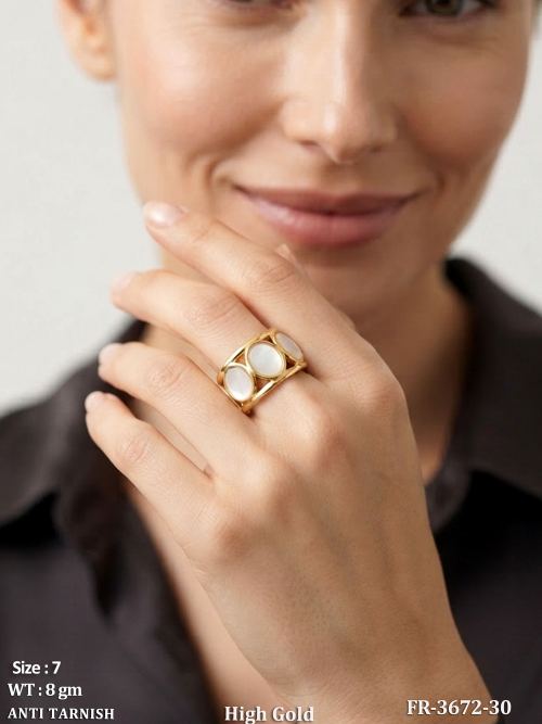 Anti Tarnish High Gold White Enamel Statement Ring