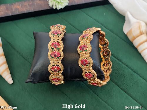 Antique Gold Lotus Design Bangles Set for Women