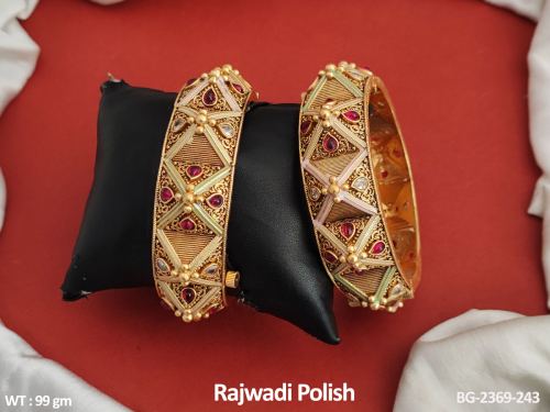 Rajwadi Finish Antique Stone-Studded Bangles for Women Set of 2