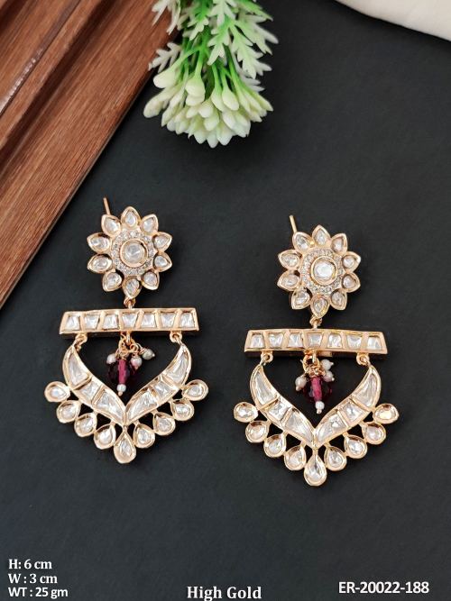 Kundan Stone-Studded Chandbali Earrings in Ruby, photo 2 of 4