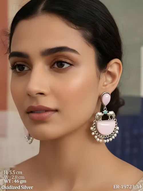 Oxidised Finish Stone-Studded Earrings for Women