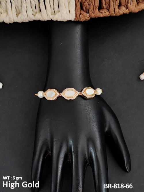 White Kundan Bracelet with Stone Work, photo 2 of 2