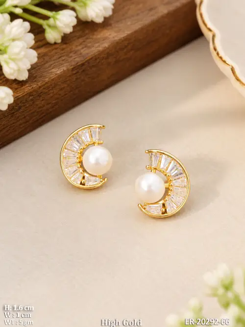 White Stud Earrings with Crystals, photo 2 of 3