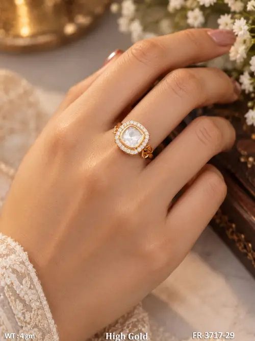 Elegant Kundan American Diamond Finger Ring
