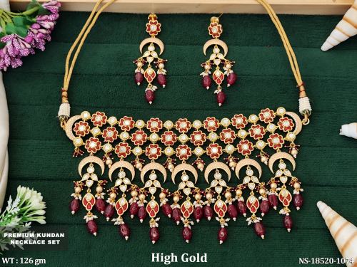 Party Wear Kundan Necklace Set for Women in Ruby, photo 4 of 5