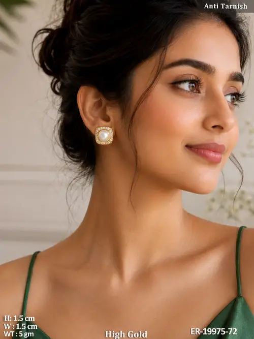 White Stud Earrings with Pearls