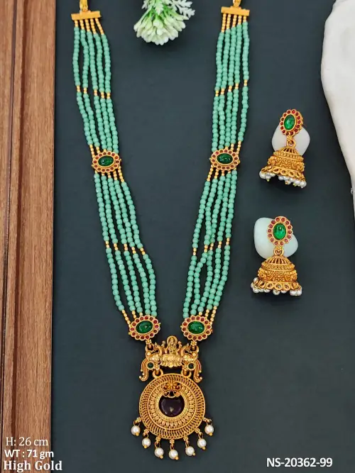 South Indian Temple Long Necklace Set with Earrings