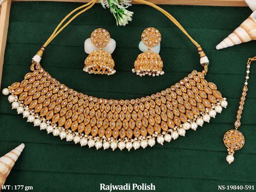 Necklace Set with Earrings with Stone Work in Rajwadi Finish in Pearl, photo 2 of 7