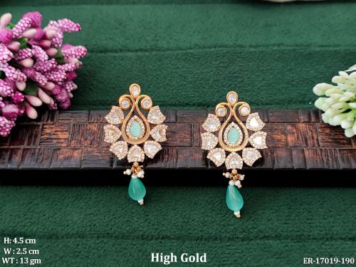Classic Party Wear Floral Drop Earrings for Women in Mint Green, photo 9 of 11