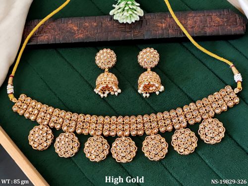 Stone-Studded Ethnic Necklace Set with Earrings for Women in White, photo 4 of 5