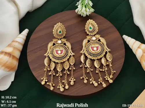 Rajwadi Finish Stone-Studded Chandbali Earrings