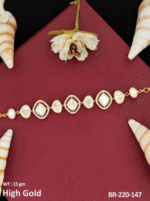 Classic White Kundan Bracelet with Stone Work