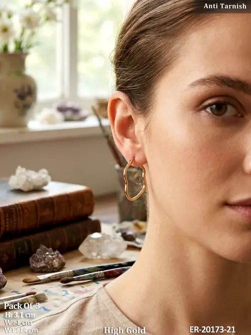 High Gold Anti Tarnish Wave Hoop Earrings