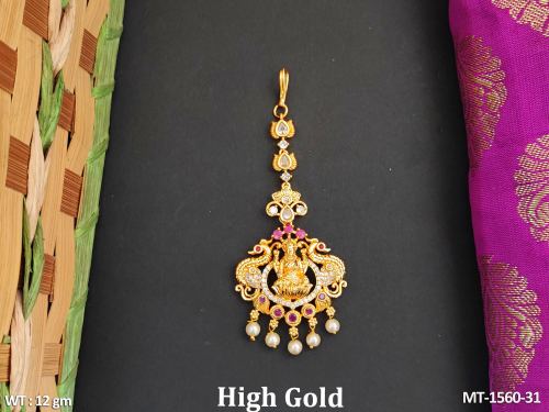 Temple Jewellery High Gold Polish Fancy Style  Party Wear Maang Tikka  