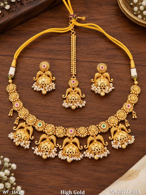 Classic Stone-Studded Temple Necklace Set for Women, photo 2 of 3