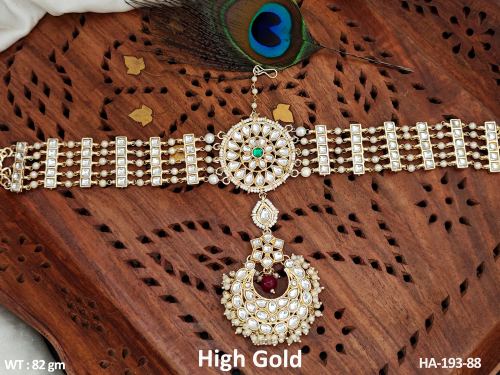 Designer Fancy Design High Gold Polish Party wear Kundan Hair Accessories Jewellery Kundan Matha Patti 