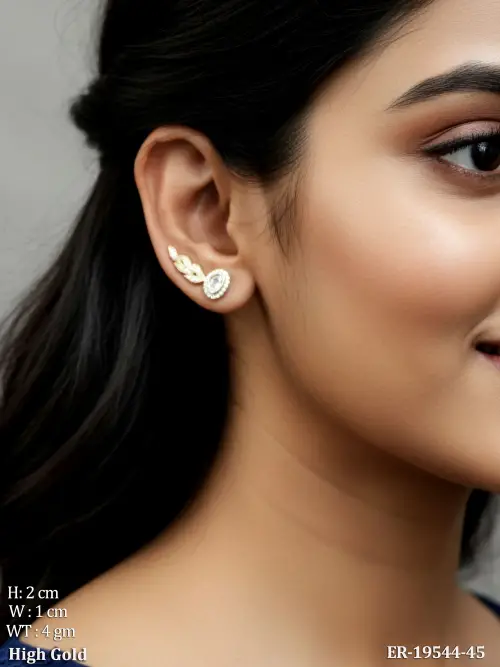 White Kundan Ear Cuff Earrings with Stone Work